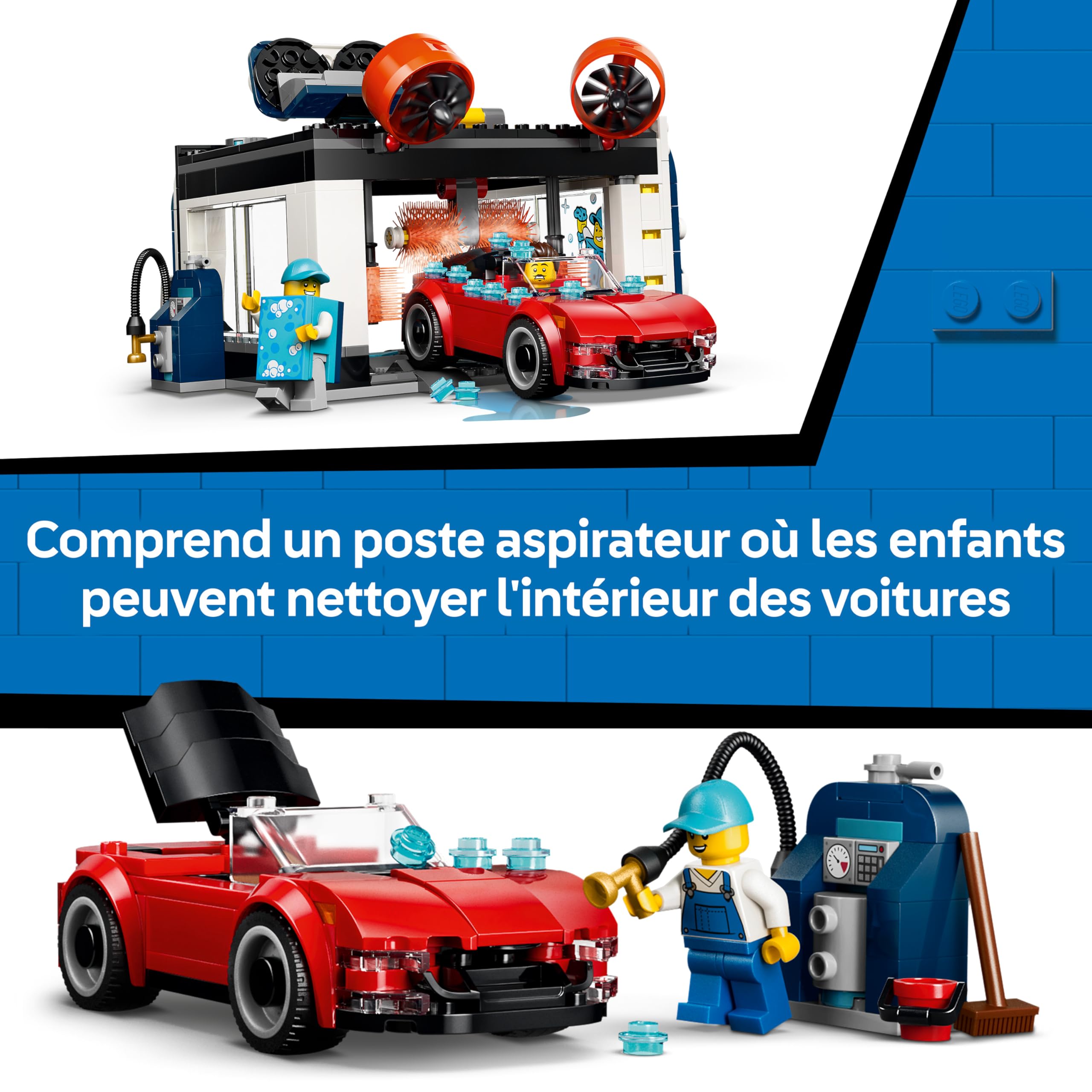 LEGO City La Station de Lavage Automatique - Jouet de Construction - Maquettes de Voitures, Fonction Nettoyage & 4 Minifigurines avec Accessoires - Cadeau d'anniversaire pour Garçon dès 6 Ans 60497