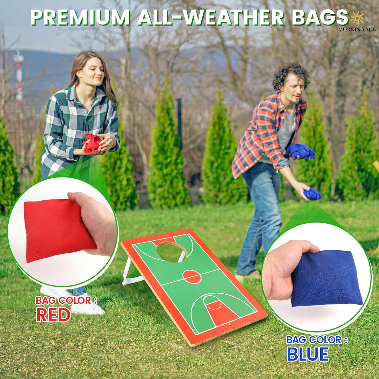 Basketball Cornhole Set,Toss Game for Boys, Indoor Wood Bean Bag Toss Game with 2 Bean Bags, 20x12.5 Inch Board,Outdoor Cornhole Style Carnival Game for Backyard Fun -Birthday Party Gift for Boys