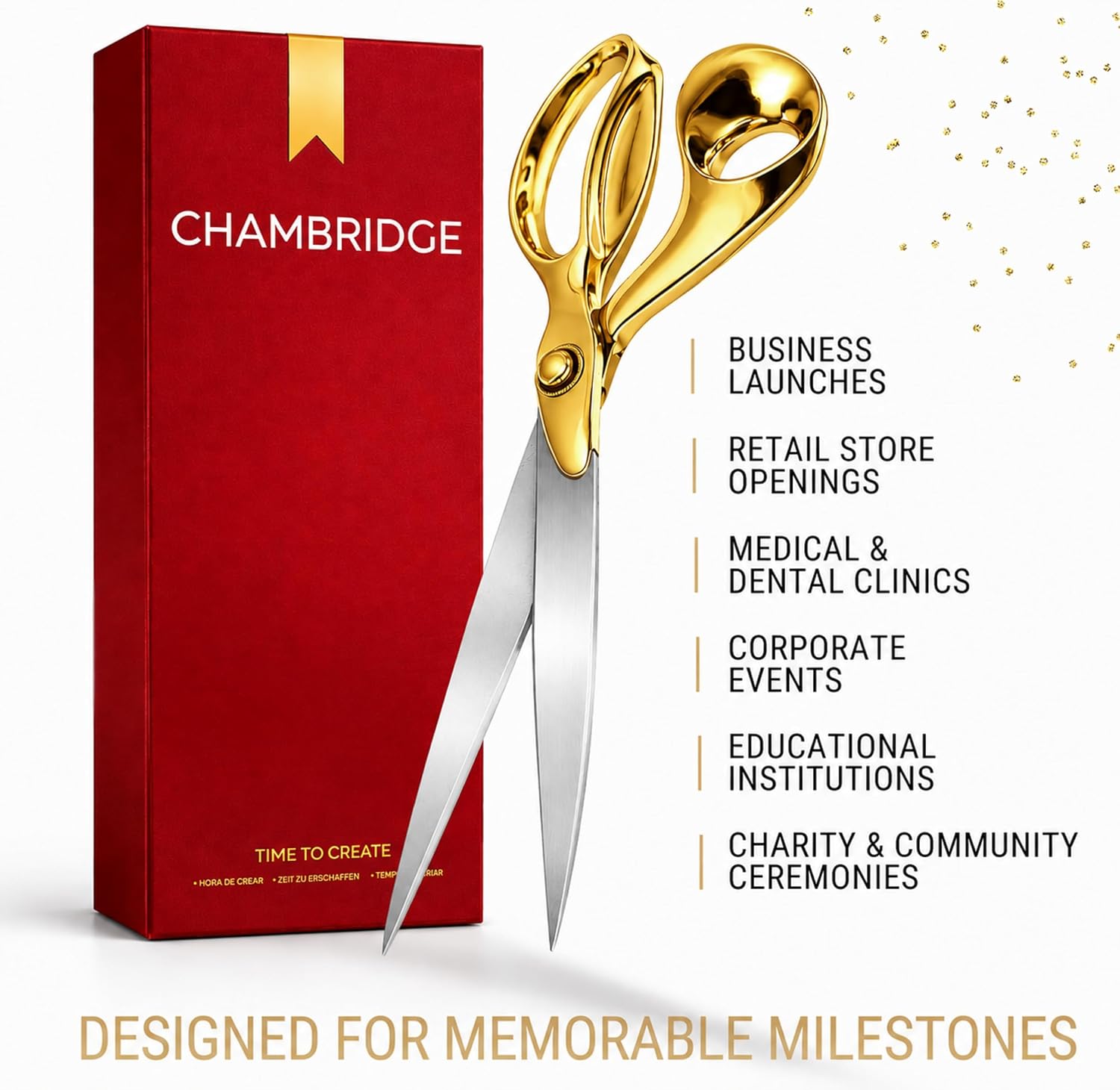 11'' Gold Scissors Grand Opening Kit – Stainless Steel Scissors 11 Inch and Red Ribbon for All Purpose Business Openings Special Events Inaugurations Ceremonies