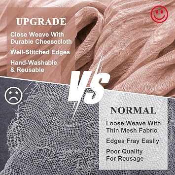 Wokceer Cheesecloth Table Runner Dusty Pink 10FT Boho Gauze, 6 Pack