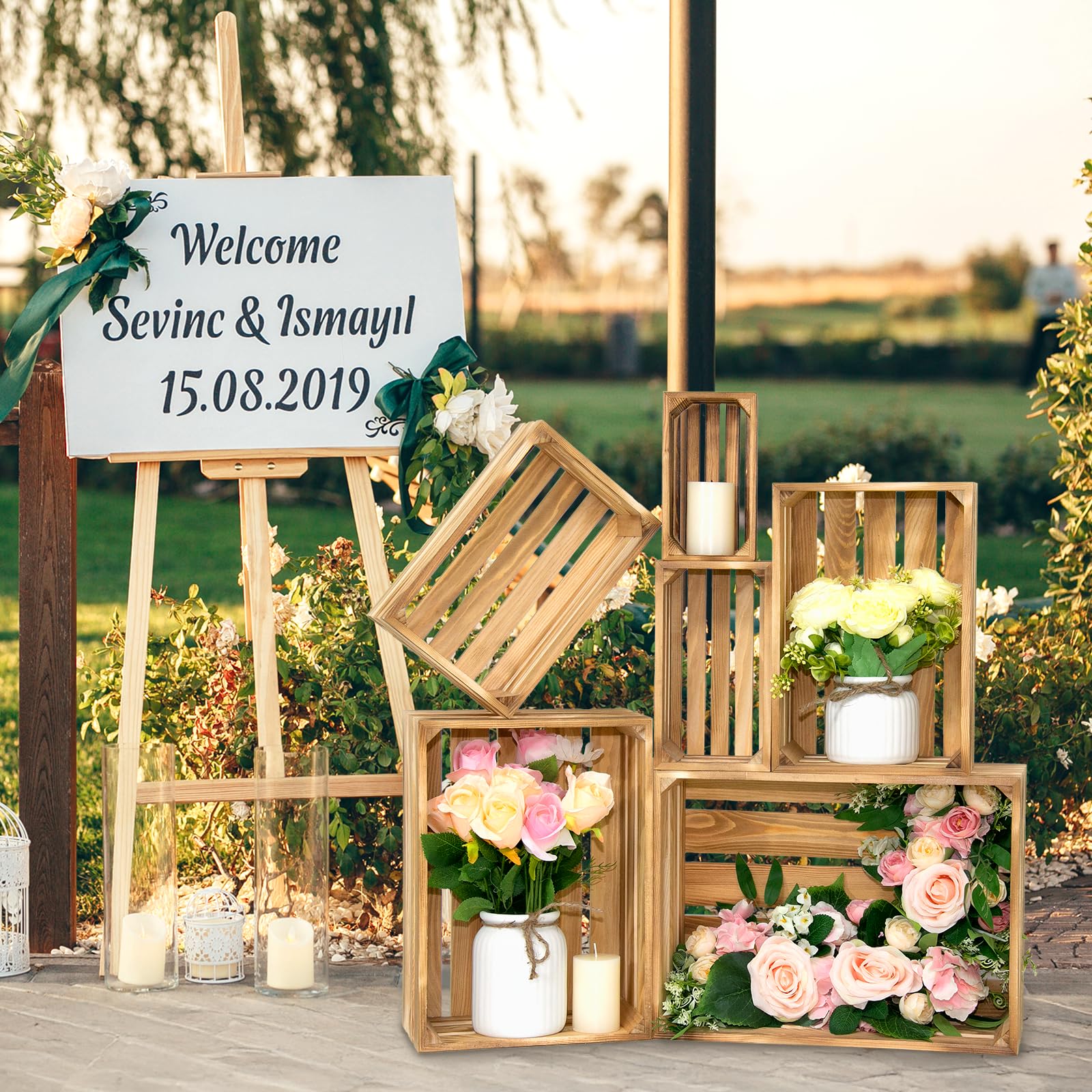 Cajas decorativas de madera para almacenamiento, 6 unidades, cestas de madera para almacenamiento y exhibición, juego de cajas decorativas rústicas con asa