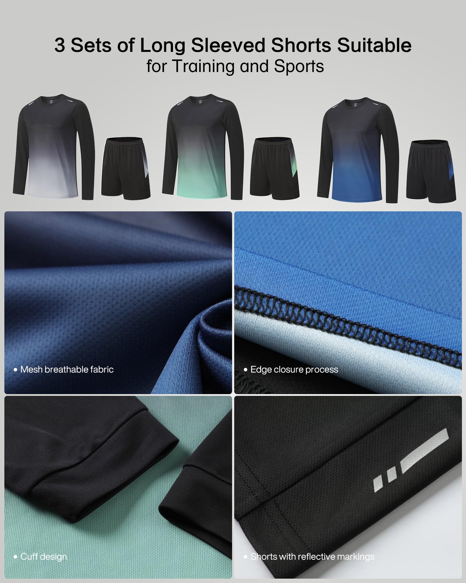 BOOMCOOL Abbigliamento da palestra da uomo magliette da allenamento set abiti da 3 pezzi per corsa, calcio, esercizio atletico, adatto per sport fuori T