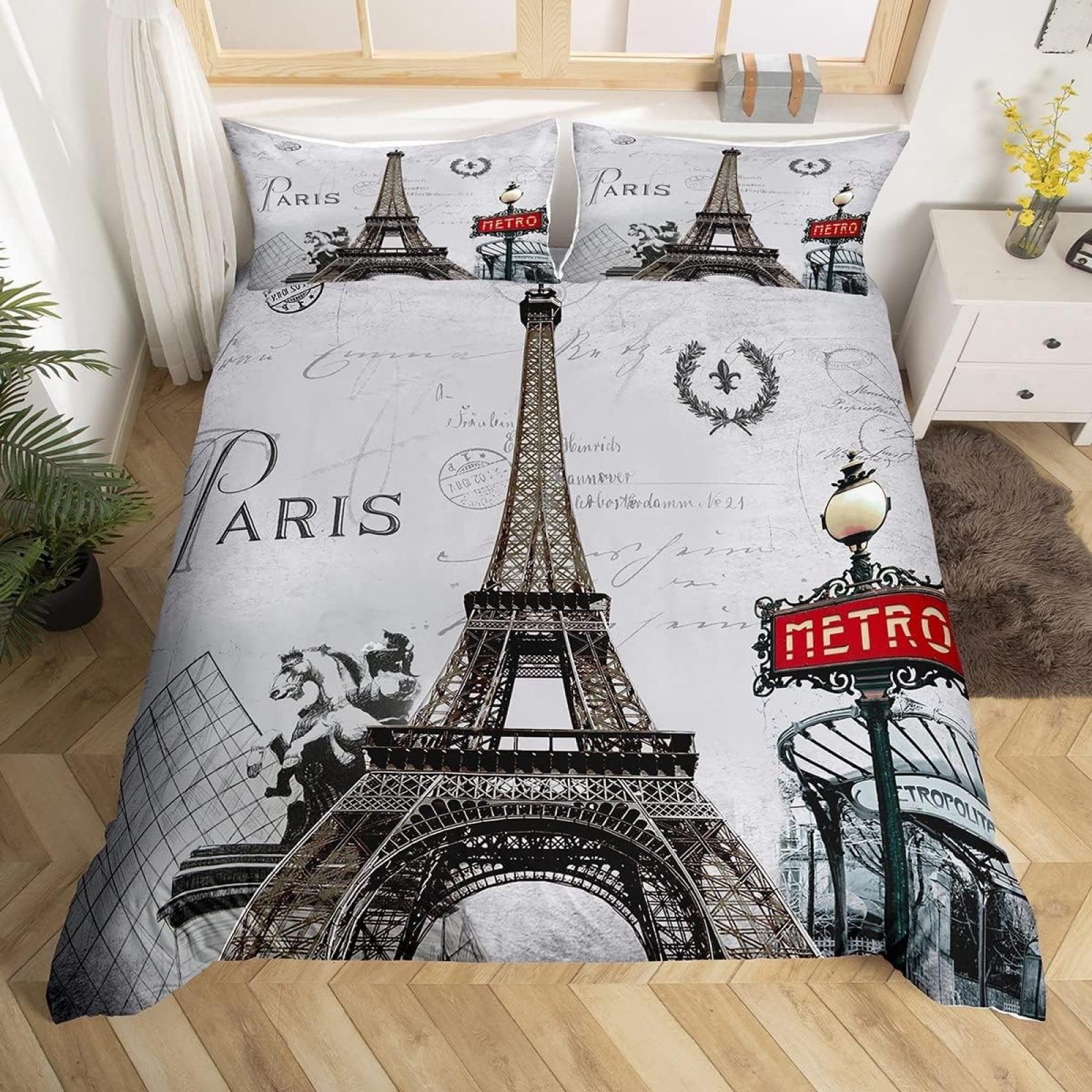 Housse de couette 240 x 260 Paris en microfibre avec 2 taies d'oreiller