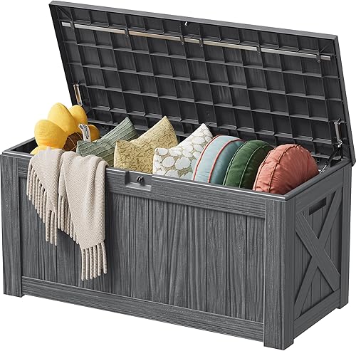 Vista 19 de Devoko Caja de almacenamiento grande impermeable de 100 galones, de resina, para interiores y exteriores, con cierre, contenedor de almacenamiento