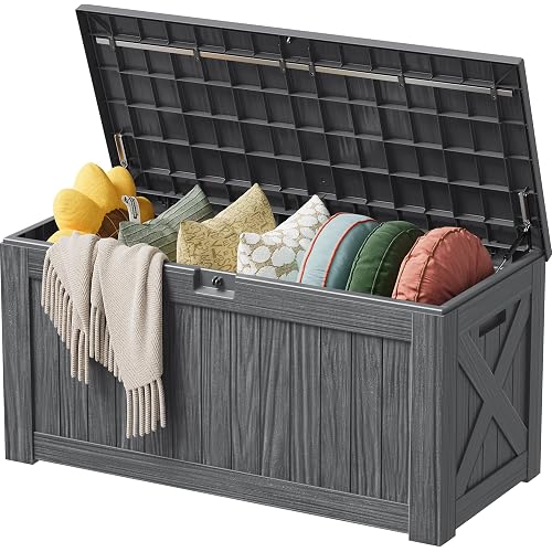 Devoko 125 Gallon Outdoor Storage Box, Waterproof Resin Deck Box for Patio Furniture, Lockable Container for Garden Cushions & Pool Supplies (Gray, 125 Gallon)