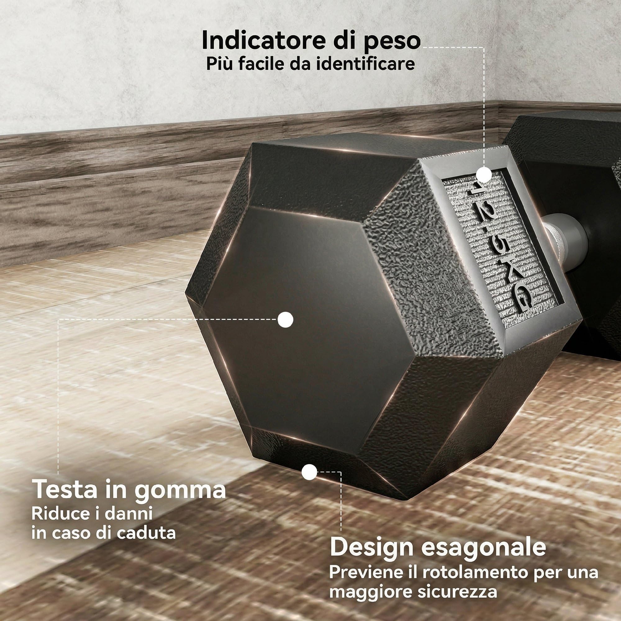 HOMCOM Set di Manubri Palestra, 2x12.5 kg, Pesi Palestra Esagonali con Impugnatura Antiscivolo, Allenamento Forza Fitness Casa, Nero