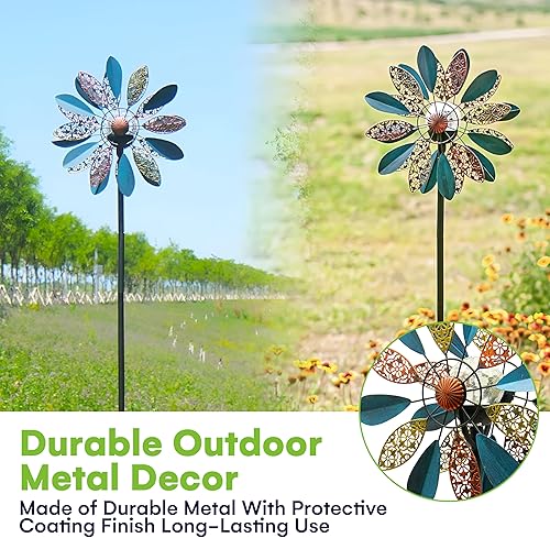 Miniatura 2 de SteadyDoggie Molinillos de viento de 75 pulgadas Arabesque - Funciona con energía solar con bola de vidrio LED multicolor - Molinillo de viento
