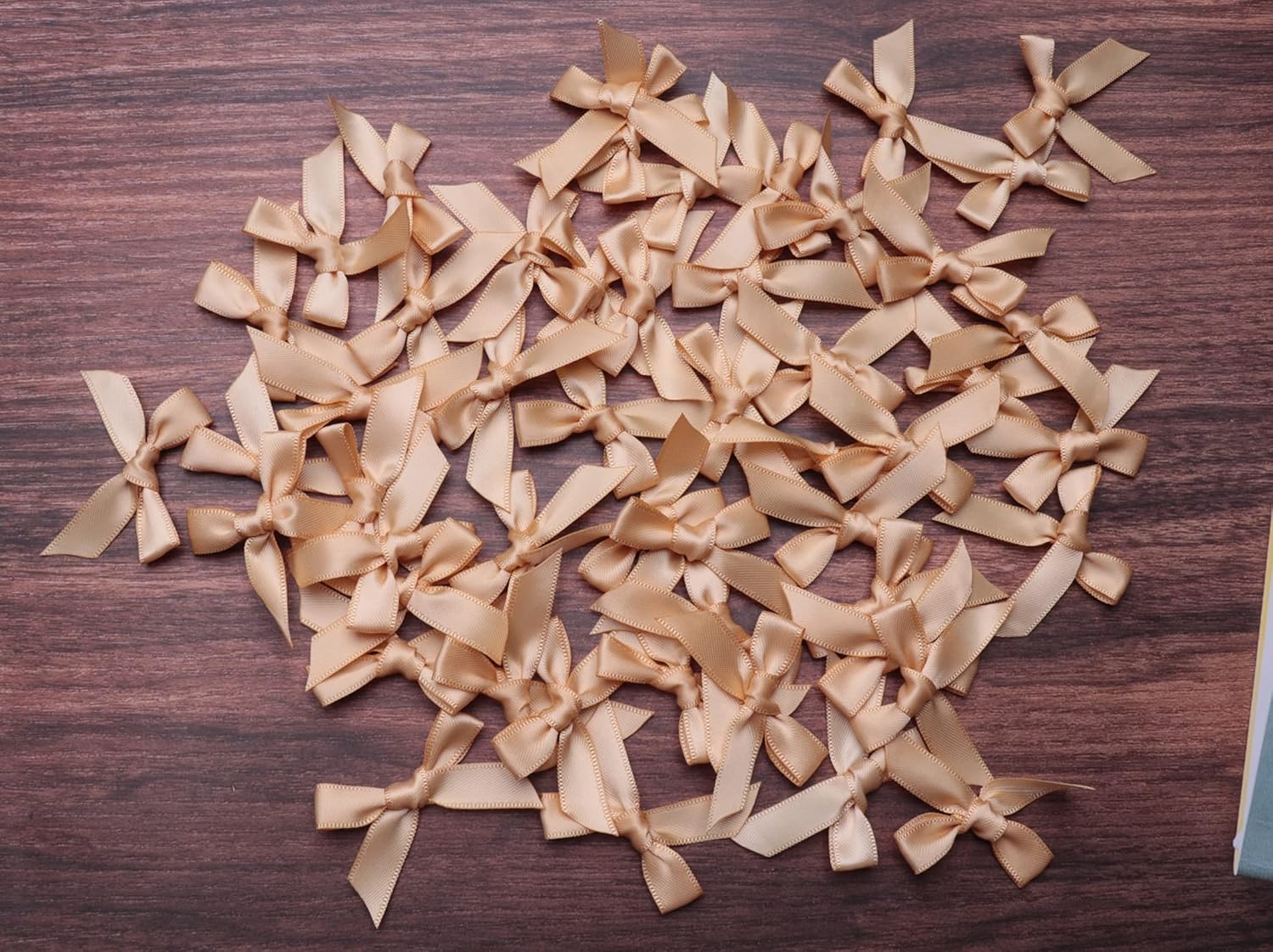 Sowaka 50 Pcs Mini Satin Bowknot Ribbon Bows Flower Supplies for Gift Present Wrapping Scrapbooking Décor Sewing DIY Crafting Project Christmas Thanksgiving Wedding Parties Decoration (Light Gold) - Image 3