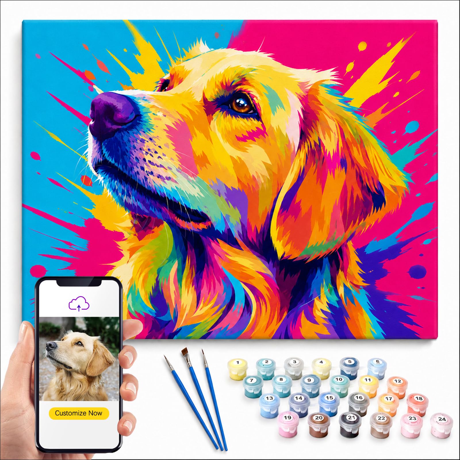 Pop Art Style Personalised Paint by Numbers Kit from Photo for Adults