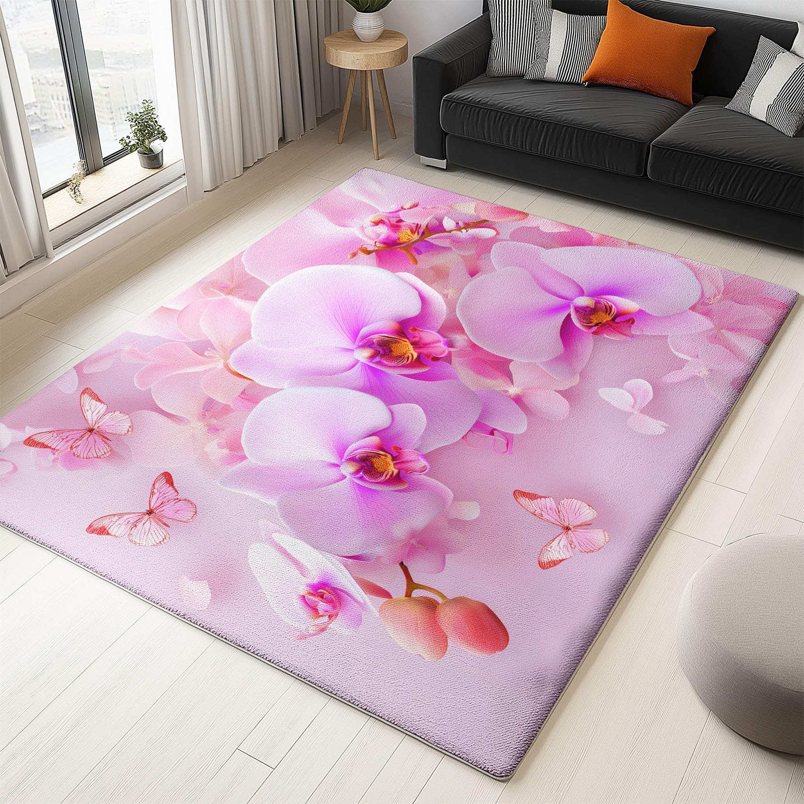 Dywan do salonu krótki polar 3D Orchidea motyl natura piękno dekoracje, dywaniki do przedpokoju 140 x 200 cm miękki zmywalny antypoślizgowy, do salonu, sypialni i jadalni kuchni