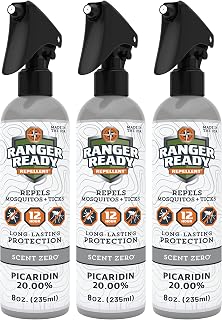 Ranger Ready Picaridin Insect Repellent Spray Scent Zero - Tick Mosquito Bug Spray 8oz Pack of 3