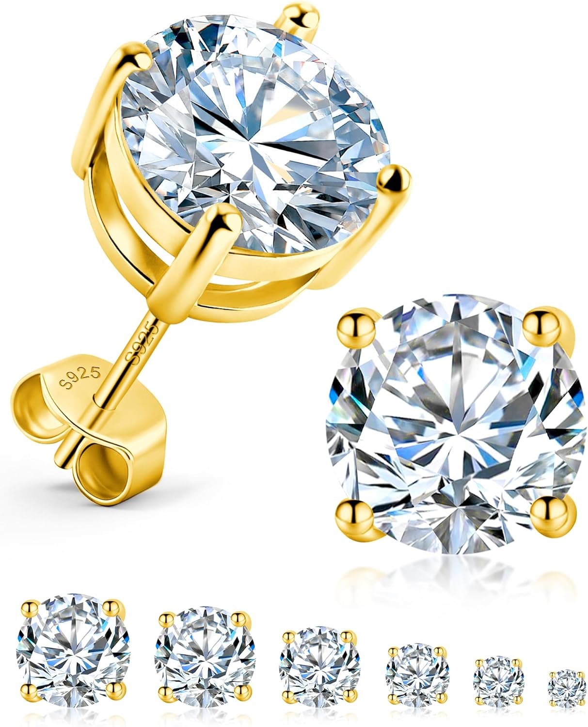 Jewelry Moissanite Stud Earrings For Women, 0.2-8CT Four-Prong S925 Sterling Silver Unisex Earring, (D Color VVS1 Clarity Moissanite) Hypoallergenic 14K White Gold/Gold Plated Earrings For Men Women Gift