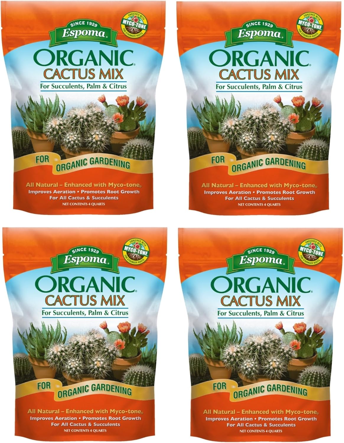 Espoma CA4 Mezcla de cactus orgánico de 4 cuartos de galón, paquete de 4