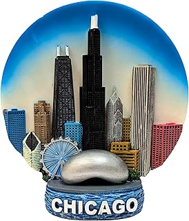 Chicago Skyline Plate Sculpture – Round Base Display with The Bean & Navy Pier Ferris Wheel | Decorative Souvenir for Home or Office