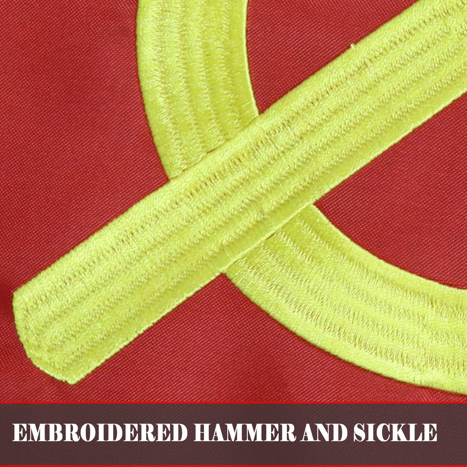 Heavy Duty USSR Soviet Union Flag 3x5 Ft Oxford Nylon 210D Embroidered Hammer & Sickle Four Rows Stitching Fly Ends Union of Soviet Socialist Republics National Flags Decoration House Russian Banner