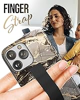 Vista 3 de ENCASED Funda con correa de bucle, compatible con iPhone 14 PRO MAX (2022) con protector de pantalla, mármol negro y dorado