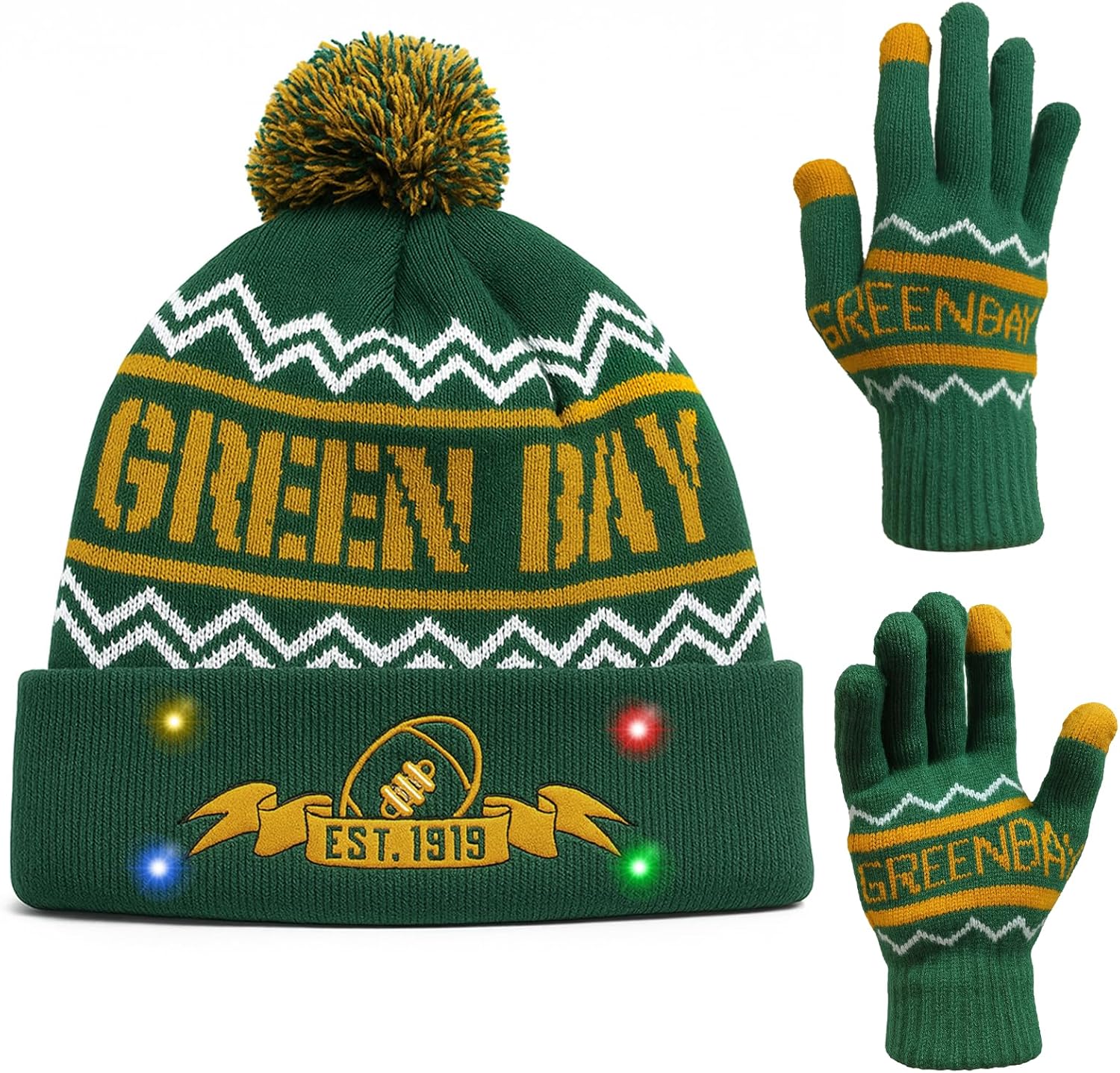 Vintage Classic Skull Cap Beanie LED Hat with Gloves Cuffed Winter Hat Knit Comes Gifts for Men Women Fans