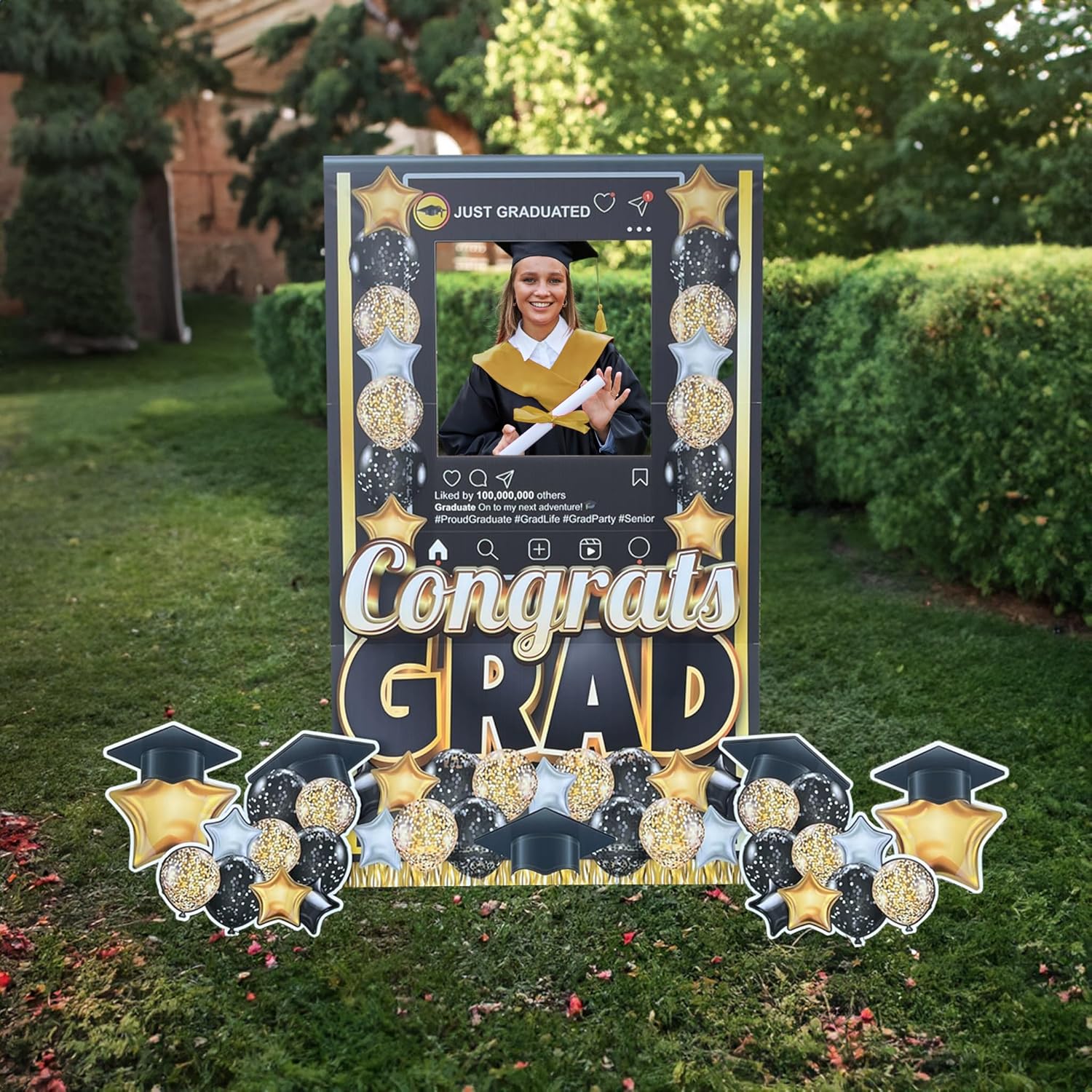 VictoryStore Jumbo Graduation Standup Photobooth Frame 5FT Tall by 3FT Wide, Outdoor Gradation Yard Sign or Indoor Graduation Party Decoration, 5 Pieces (Gold)