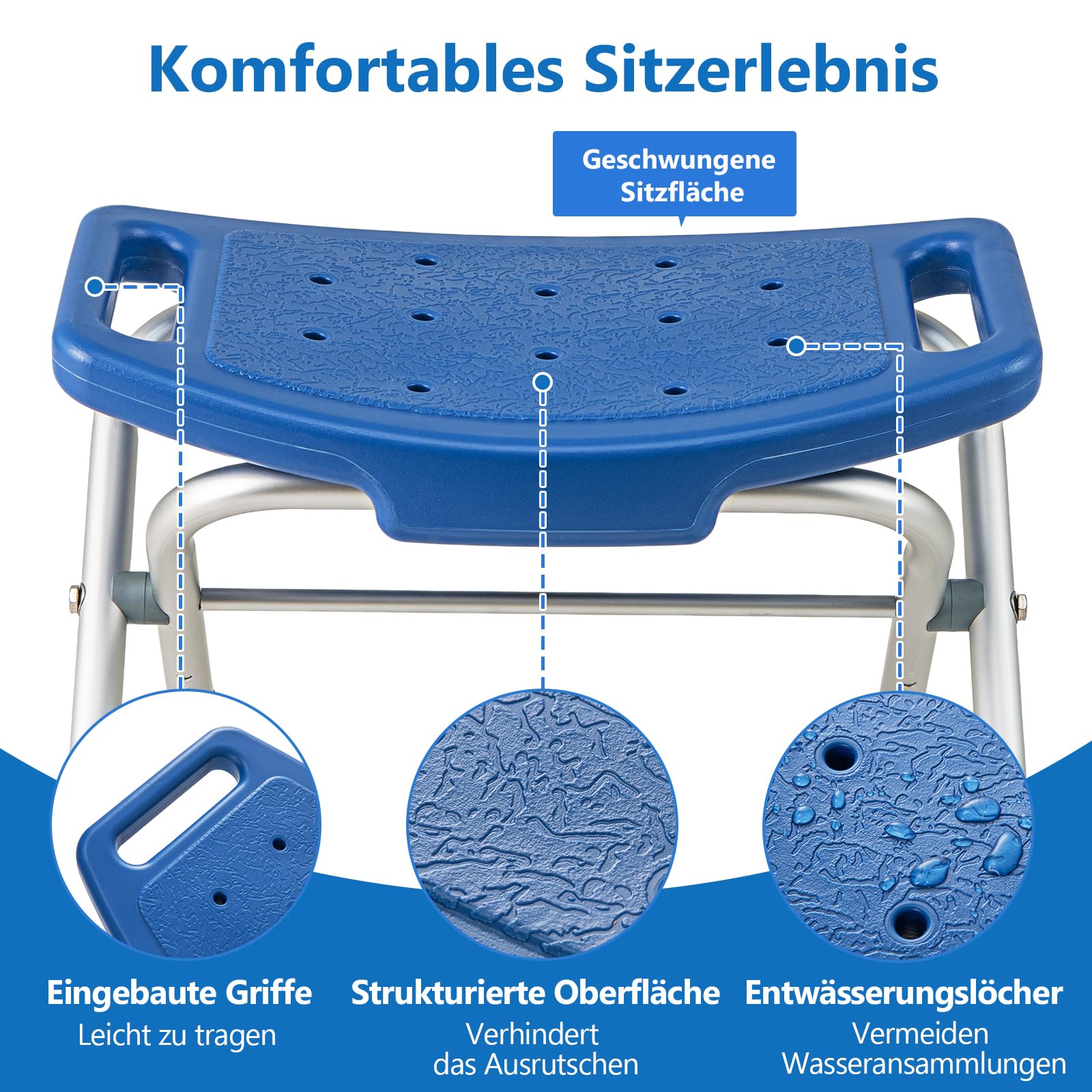 COSTWAY Taboret prysznicowy składany, krzesło prysznicowe 49-52,5 cm, z regulacją wysokości, ławka prysznicowa, obciążenie do 150 kg, taboret łazienkowy z antypoślizgowymi gumowymi nóżkami, pomoc pod