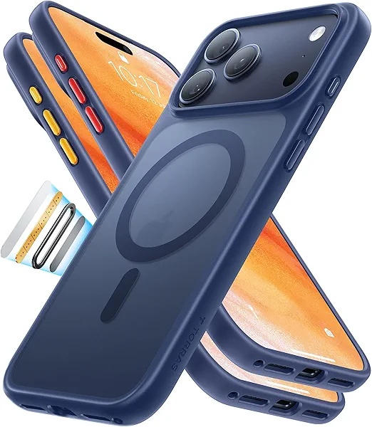 TORRAS Stronger Magnetic & Shockproof for iPhone 17 Pro Max Case, Fit for MagSafe, Military Grade Drop Protection, Camera Control, DIY Button, Slim for iPhone 17 Pro Max Case Translucent Deep Blue