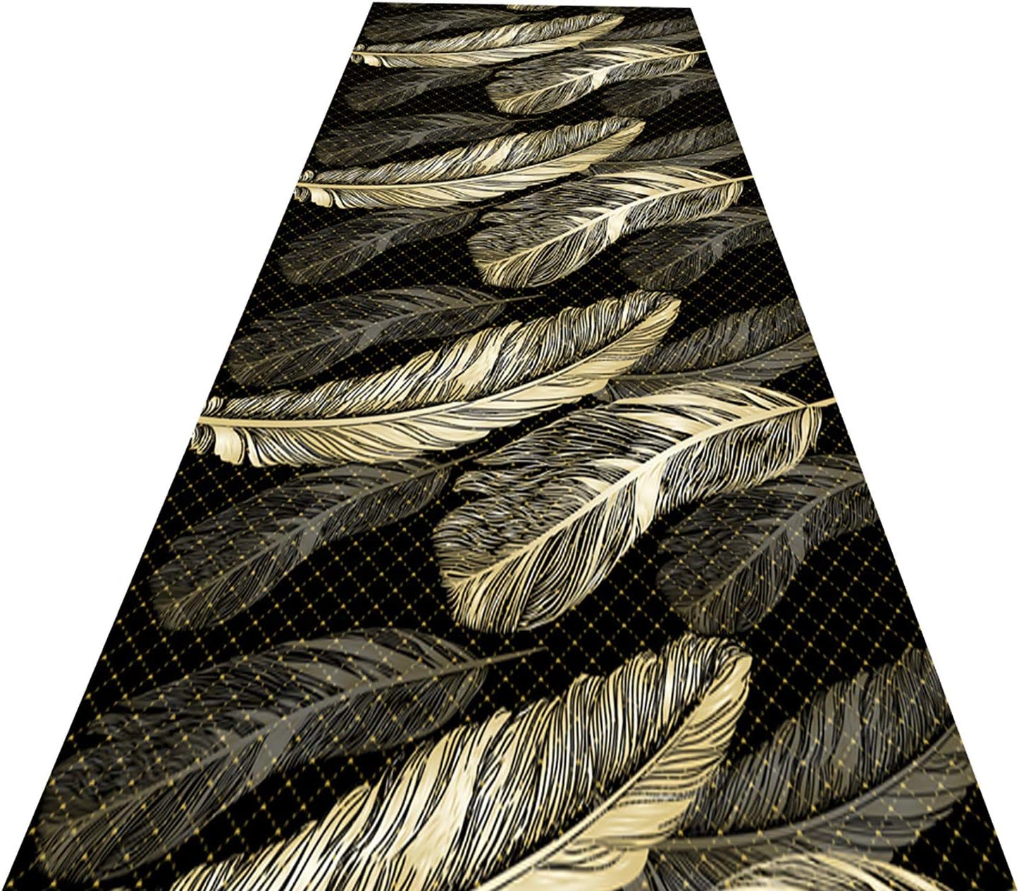 Runner Rugs Hallway 3D Golden Feather NonSlip Long Kitchen Rug for