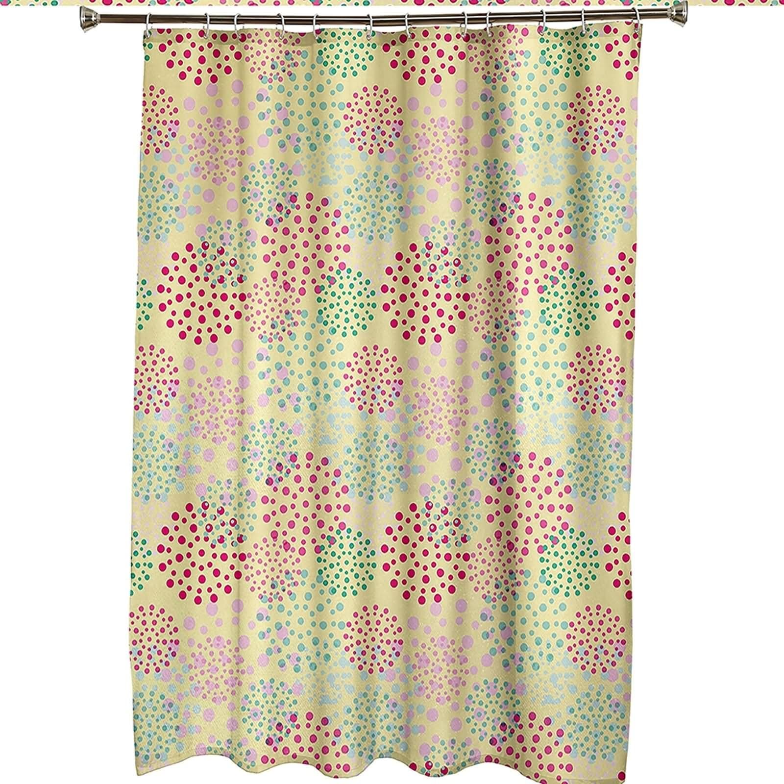 Duschvorhang 180X200, Duschvorhang Polyester Mehrfarbig Punkte Blumen Muster Badezimmer Duschvorhang