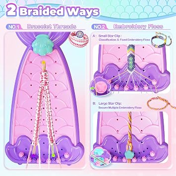 Euclidean Cube 2 in 1 Friendship Bracelet Making Kit for Girls Ages 6-12 | 36 Threads 15 Colors 100 Letter Beads, Purple Fishtail DIY Jewellery Making Kit with Storage, Arts and Crafts Gift for Girls