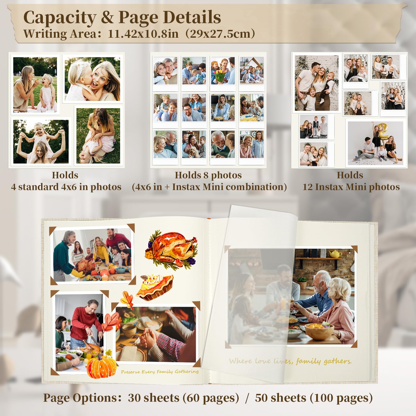 Vienrose Album Fotografico 30x30 cm con Spazi per Scritte, Scrapbook Album Personalizzabile Fai da Te per Matrimonio, Nascita, Famiglia, Battesimo, Compleanni, Ricordo, Regalo (100 Pagine, Nero)