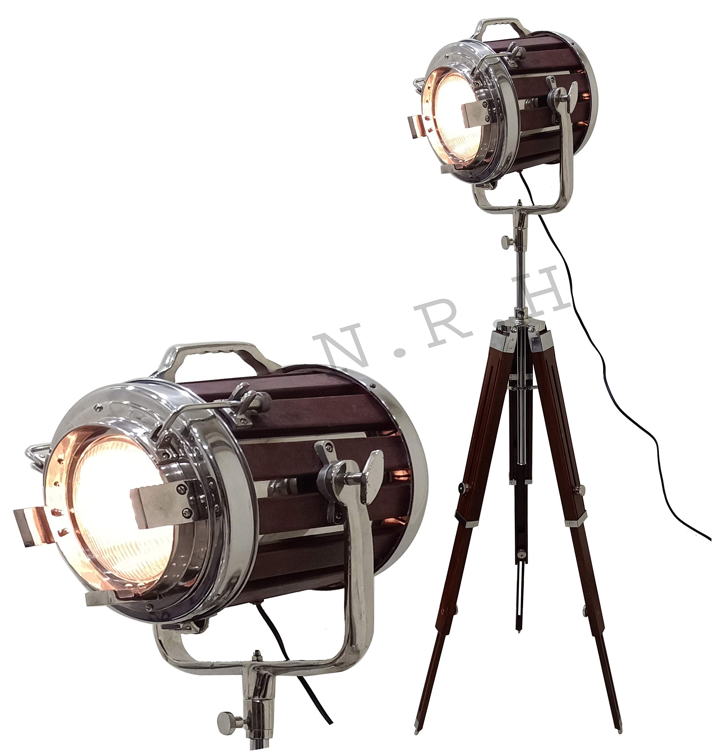 Nautical Studio Floor Lamp Spotlight Searchlight with Tripod Stand Decorative Items Designed to Mimic Vintage Theatre and Marine Searchlights Hollywood Studio-Style.