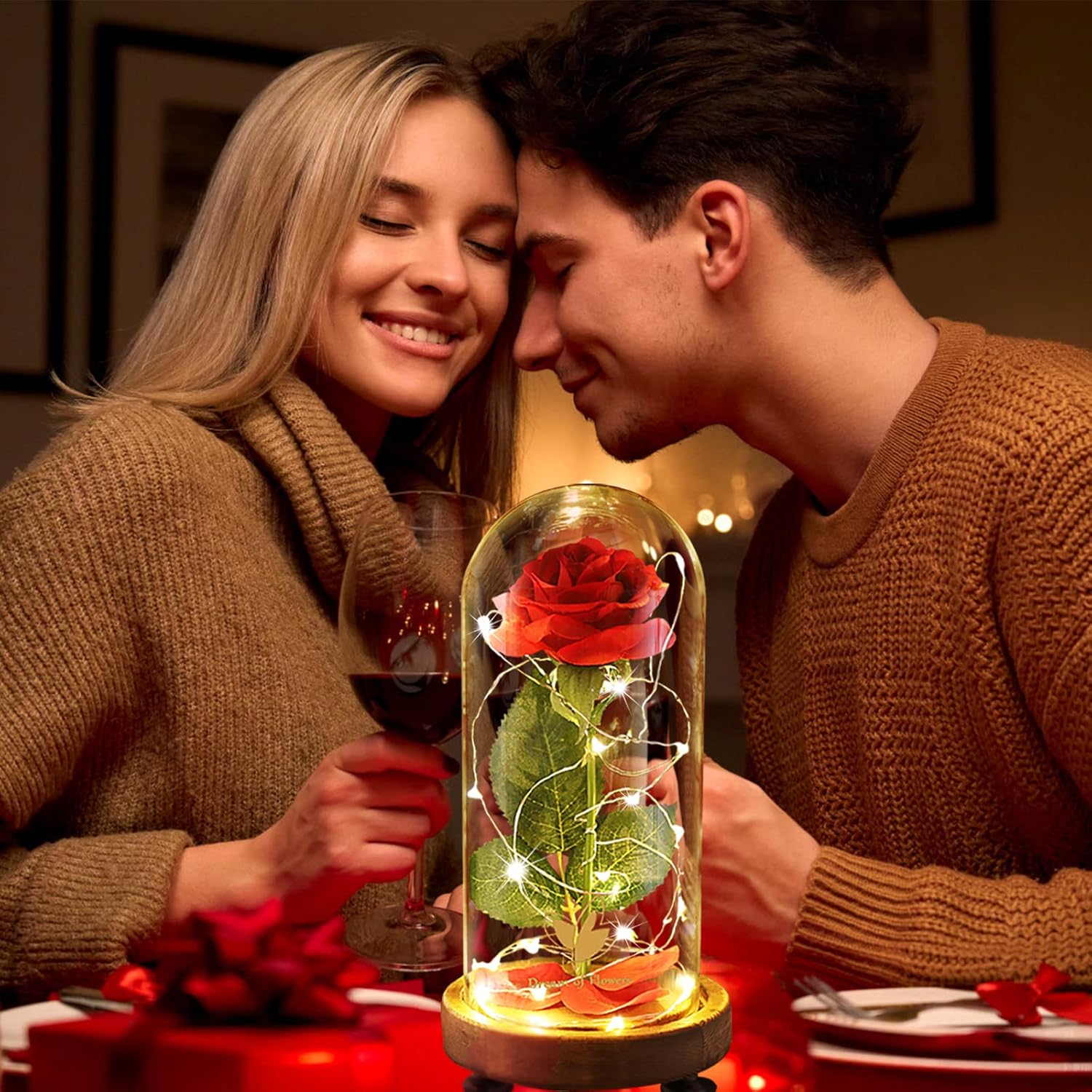 Valentines Day Gifts for Her,Birthday Gifts for Women,Beauty and The Beast Rose in Glass Dome,Silk Rose Forever Flowers with Lights,Mom Gift,Anniversary Flower Gifts for Women Gifts for Girlfriend - Image 4
