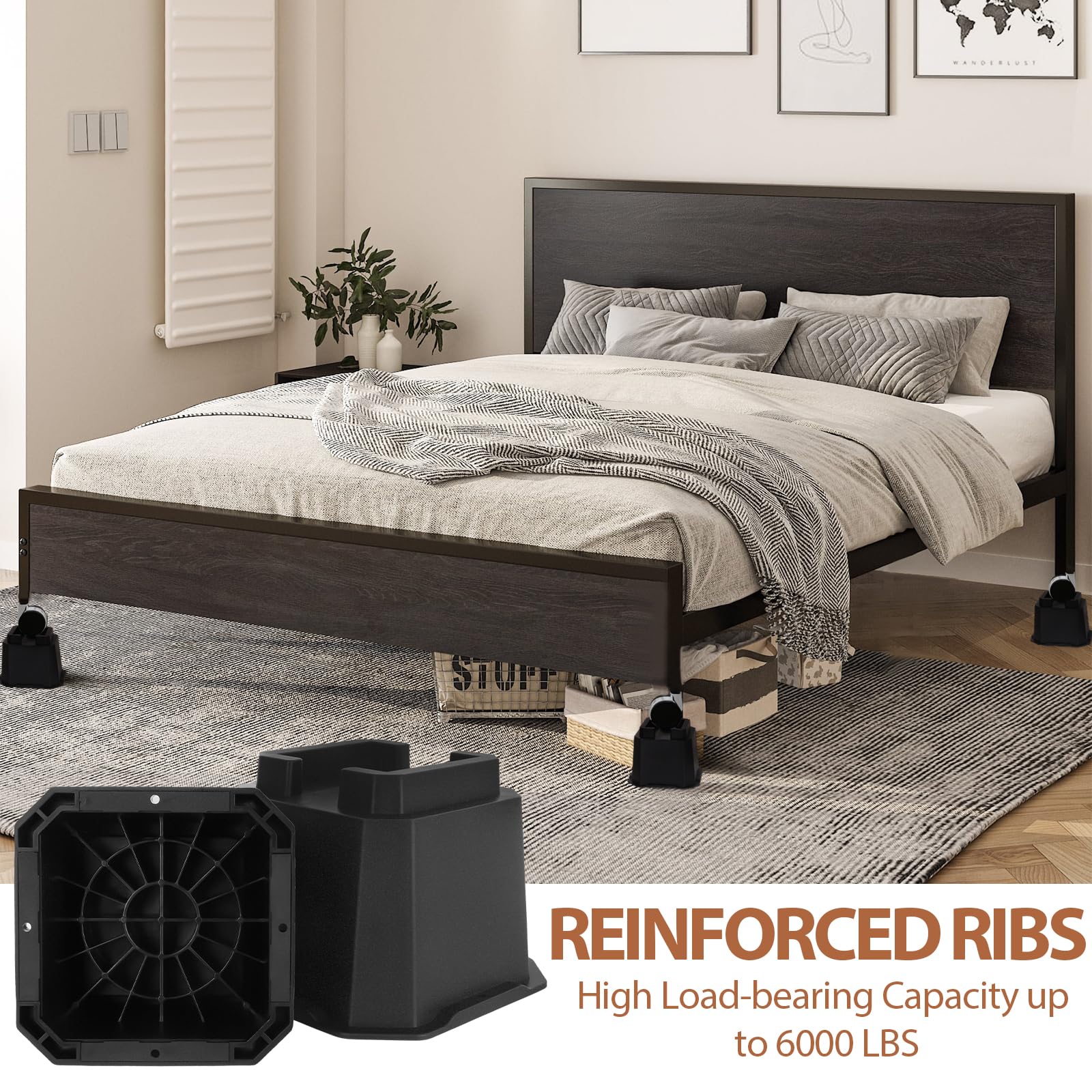 Bed Height Extenders 6 Inch Heavy Duty Bed Risers With Wheels - Set Of ...