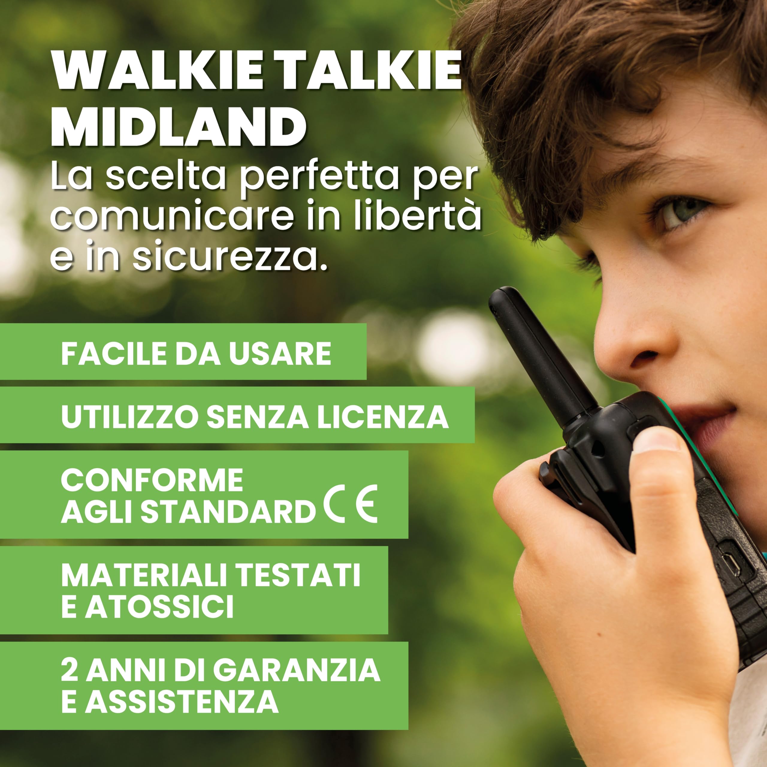 Midland XT30 Walkie Talkie Ricaricabili USB 16 Canali PMR446 5H 6km 38 Toni CTCSS VOX