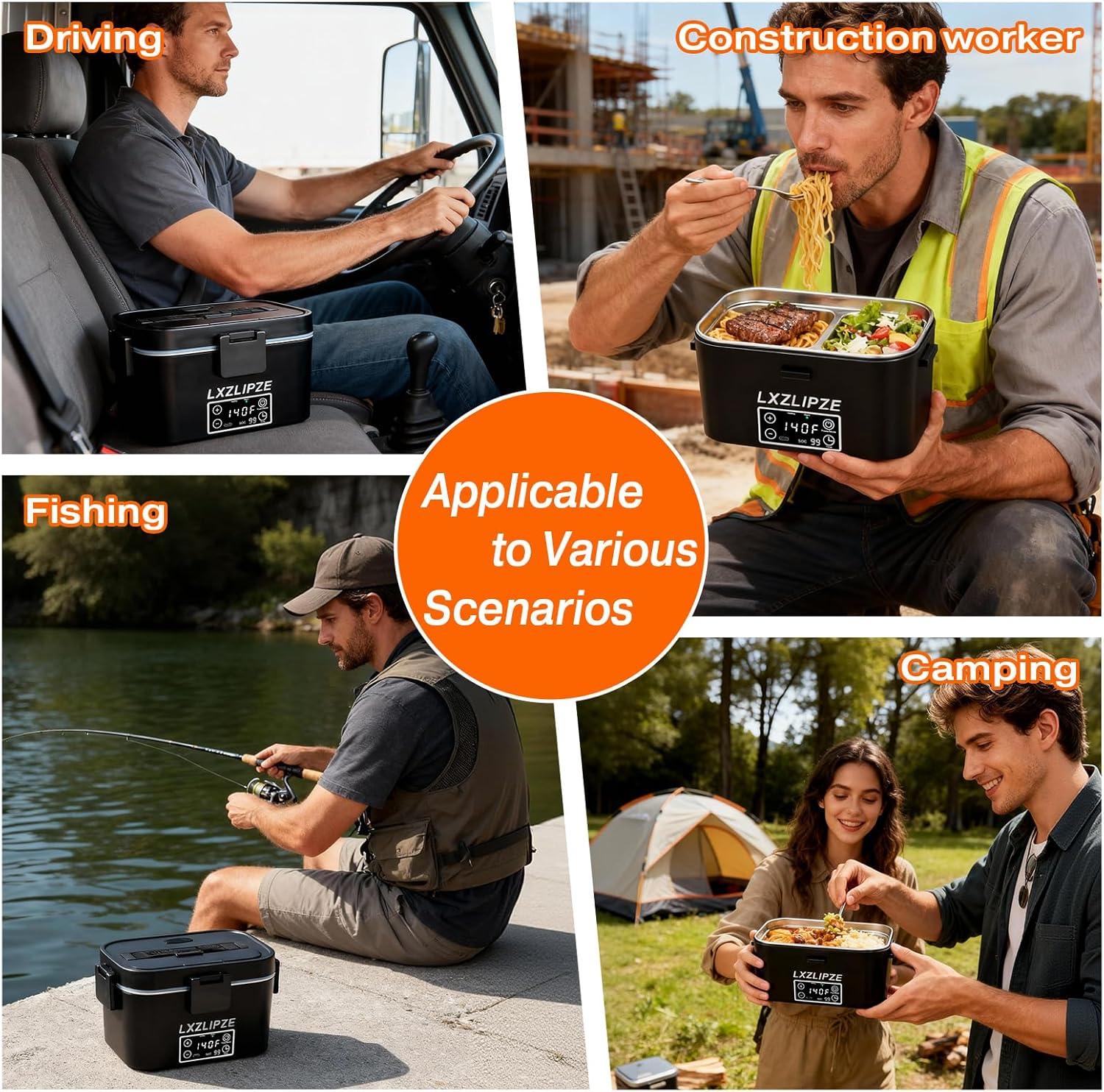 Cordless Electric Lunch Box for Adults, 2x1.8L Container Self-Heating lunch box with Timer, 16000mAh Battery-Powered Portable Food Warmer Perfect for Office, Work, Travel, and Car Use