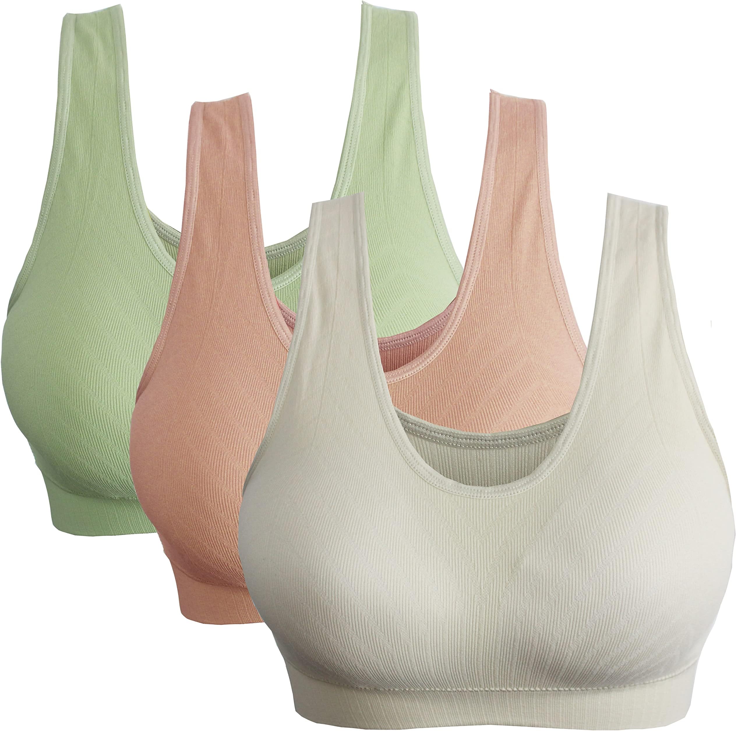 Cabales Women's 3-Pack Seamless Wireless Sports Bra with Removable Pads, Red/Blue/Purple, XXX-Large