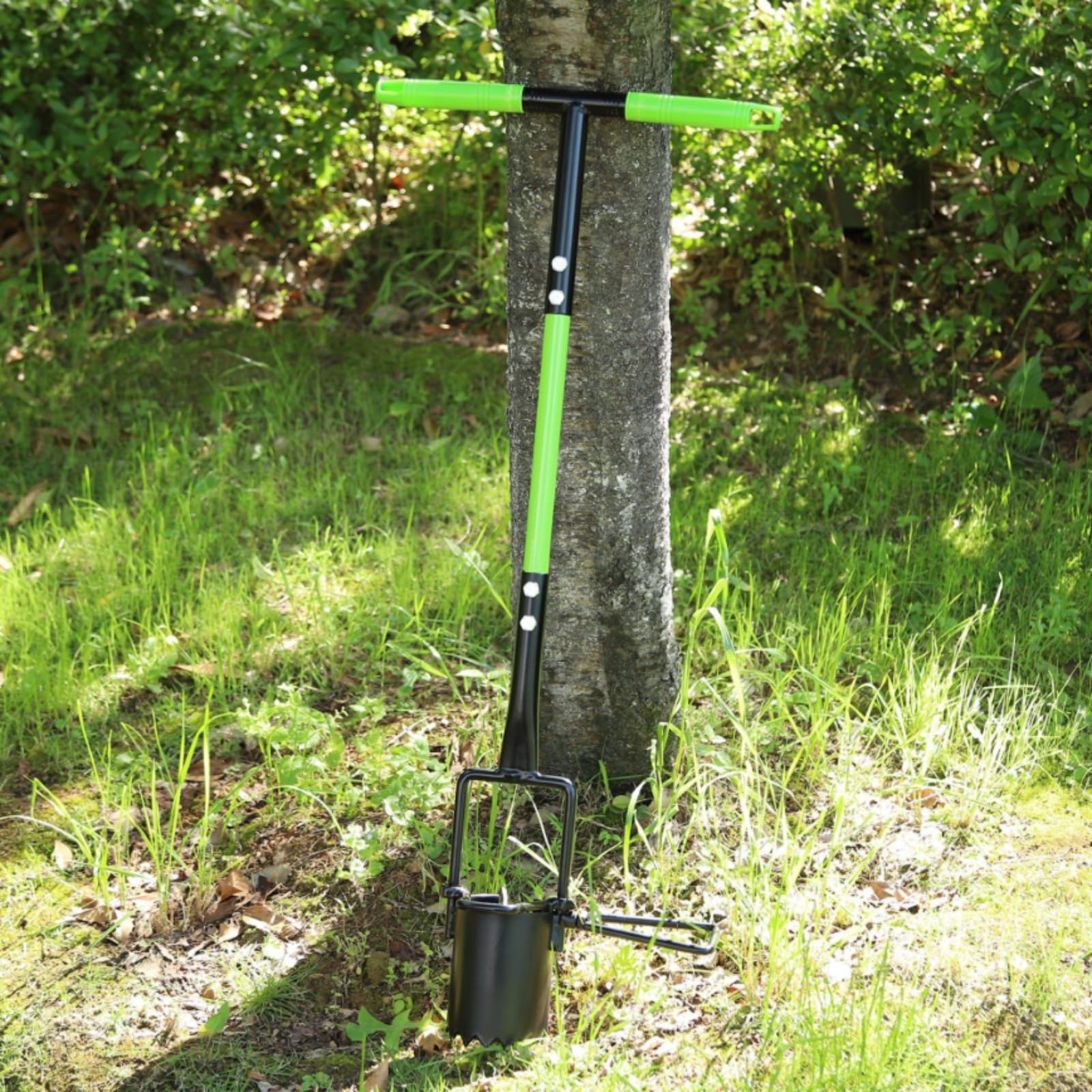 Outil Repiquage à Marchepied Poignée en T Plantoir à Pédale Acier Découpeur Sol Cylindrique