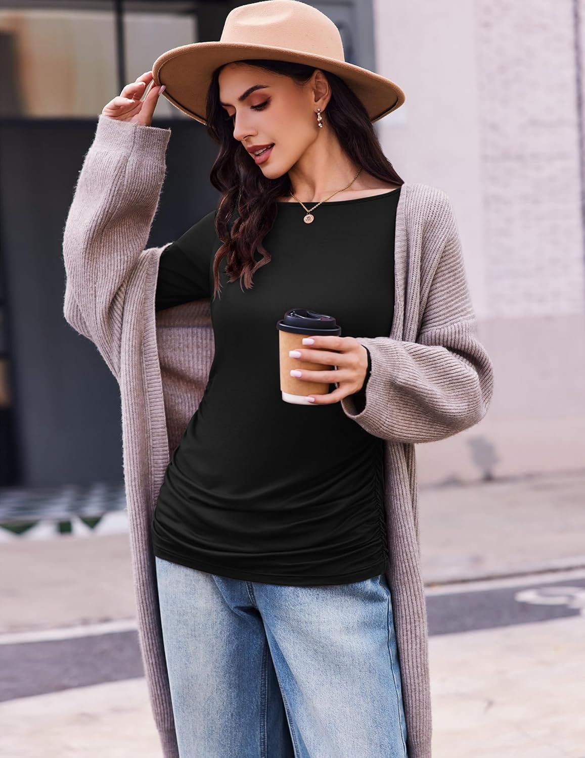 Ekouaer Womens Maternity Shirts Boat Neck 3 Packs Pregnancy Tops Long Sleeve Tunic Tees Casual Blouse New Mama Clothes S-XXL - Image 4