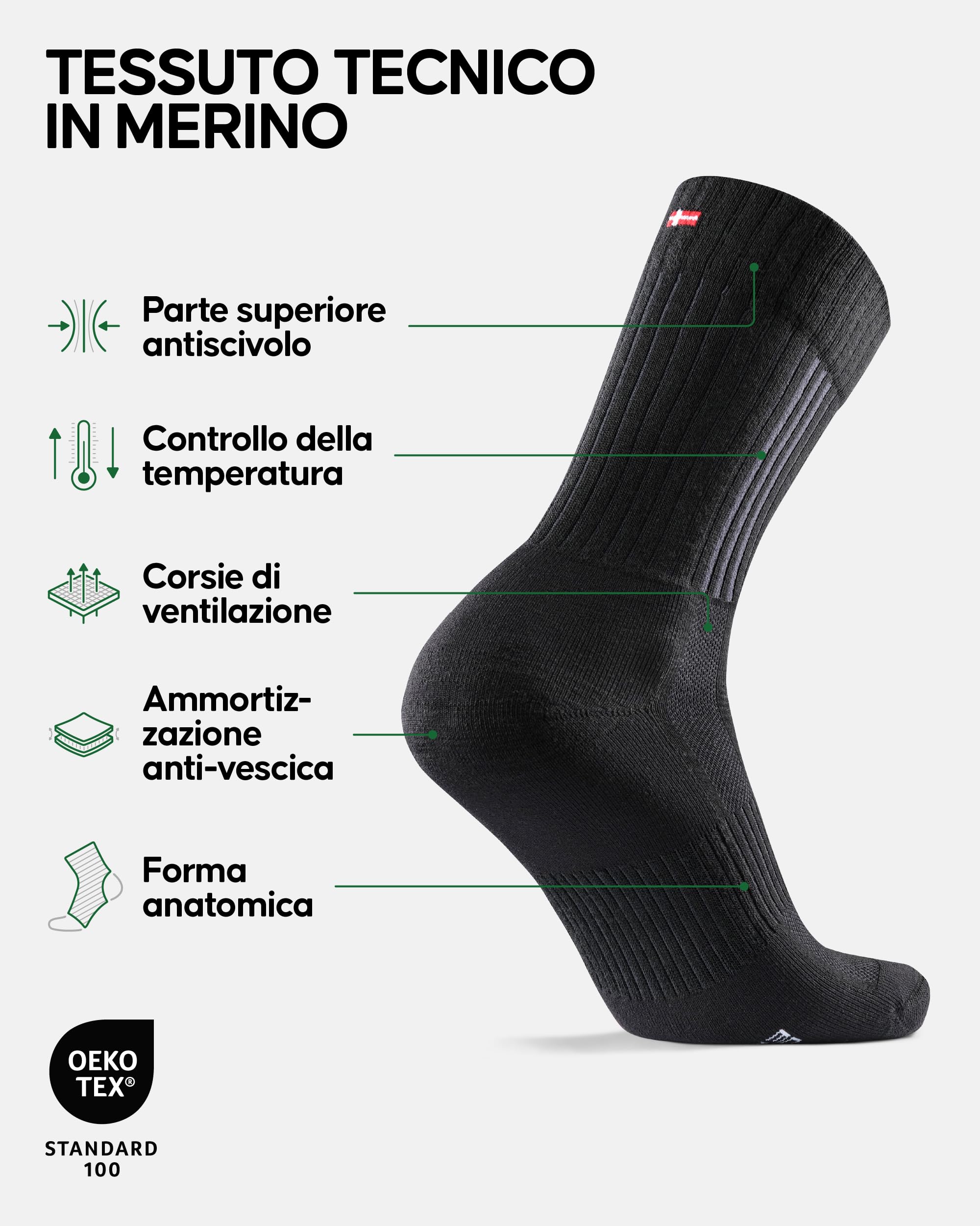 DANISH ENDURANCE Calze da Trekking Professionali in Lana Merino, Termiche, Anti-Vescica, Traspiranti, Uomo e Donna, 2 Paia