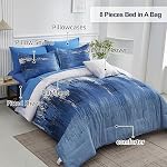 Ombre Blue Comforter Set King Size Reversible Gradient Blue Grey Boho Bedding Set for Men Women 8 Pieces Bed in A Bag Bohemian Bed Set with Comforter, Sheets, Pillowcases & Shams