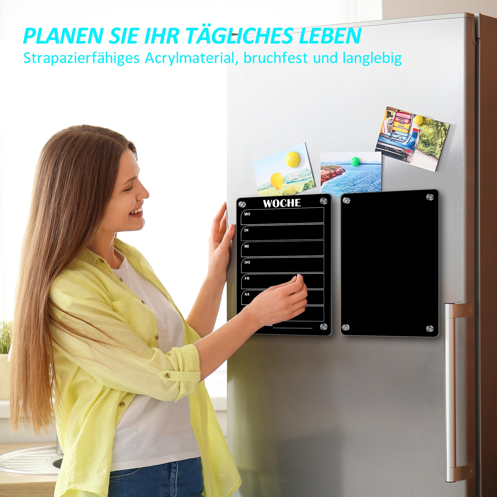 BIROYAL Pack of 2 Weekly Planner, Wipe-Clean, Acrylic Weekly Planner, Magnetic, Fridge Calendar - Image 3