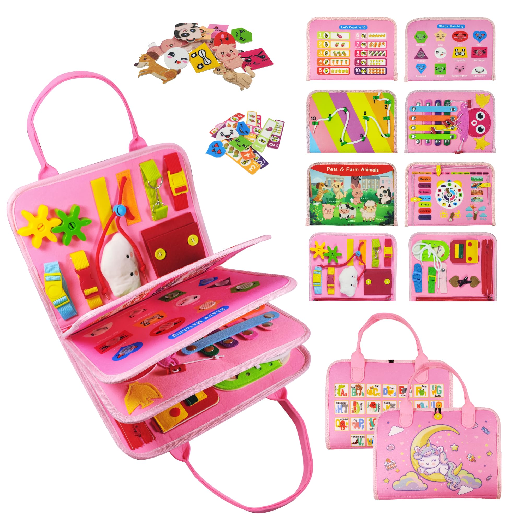 TenFans Busy Board - Montessori Toys for 3 4 5 Year Old - Sensory Toys for Toddlers 3-6 - Gifts for Girls Learning Fine Motor Skills - Educational Activities Travel Toys for Car Airplane