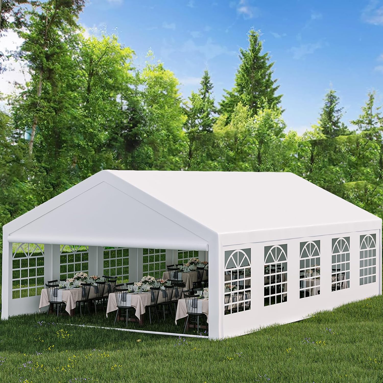 Garvee 20x32 ft Heavy Duty Party Tent, Heavy Duty Outdoor Wedding Event Tent with Removable Sidewalls & Double Doors, Large Canopy Tent with Large White Roof and 4 Storage Bags for Parties, Weddings