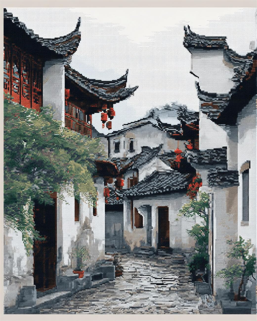 Rqwybcaxn Stamped Beaded Cross Stitch Kits Jiangnan Water Town 40x50cm