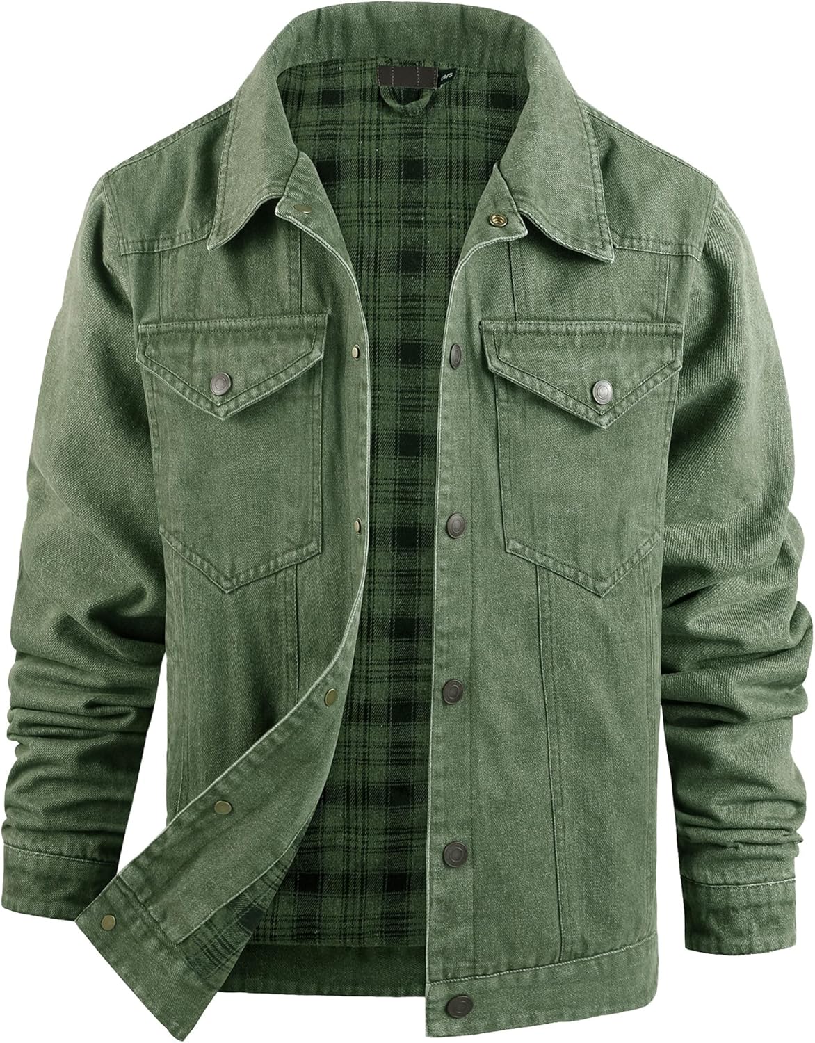 Mr.Stream Men's Snap Jean Jacket Western Cowboy Plaid Flannel Lined Work Denim Trucker Jackets