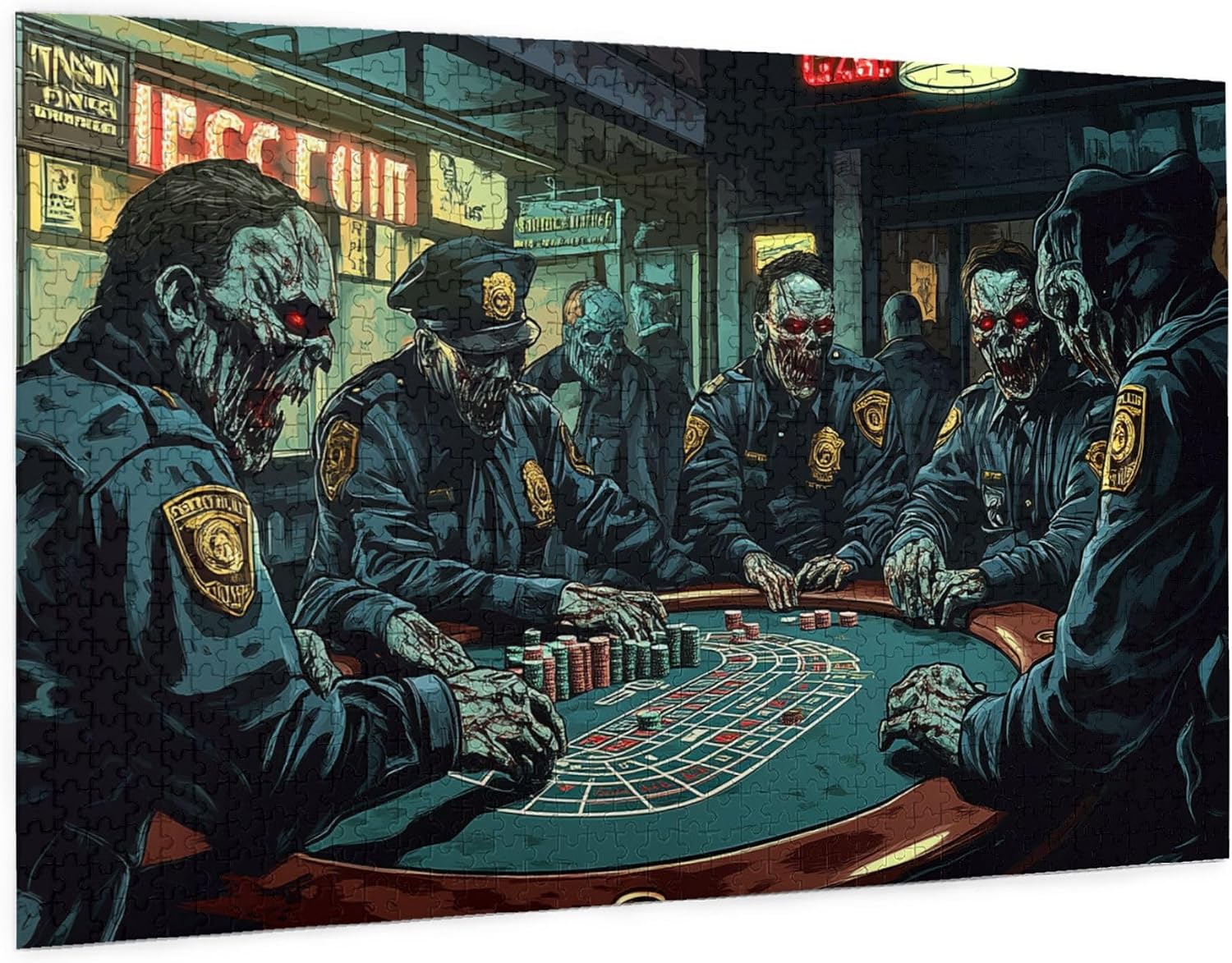 Horror Zombies Police 1000 Piece Wooden Puzzle for Adults,Wonderful Imagination,Enjoy The Puzzle Solving Process,Unique Artwork for Adults,Creative Activity Hobbies for Adult