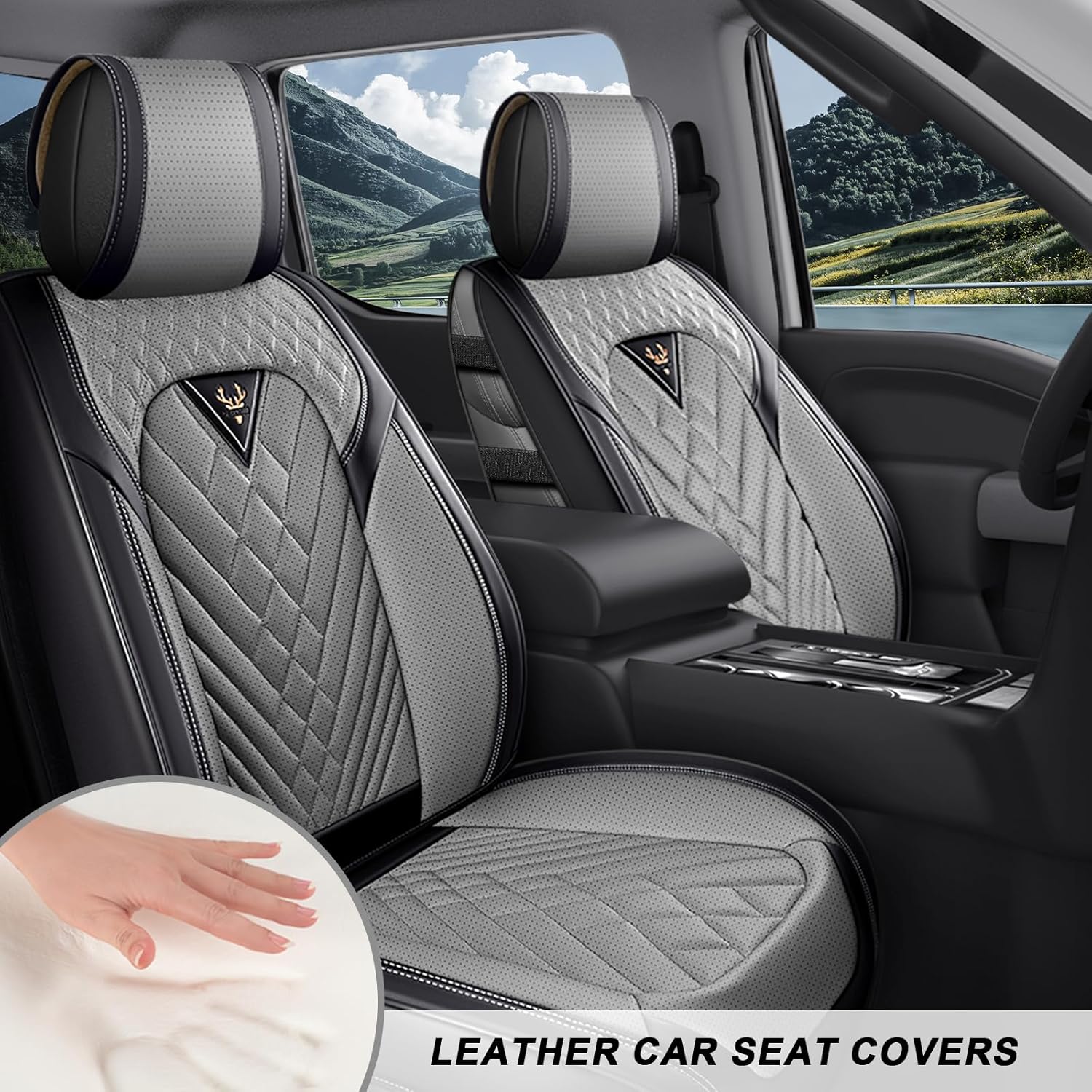 Car Seat Covers for Chevy Chevrolet Silverado GMC Sierra Pickup Custom Fit for 2007-2026 1500 2500 3500HD Truck Waterproof Leather Crew Double Extended Cab seat Covers(Standard 2 Seats/Black Gray)