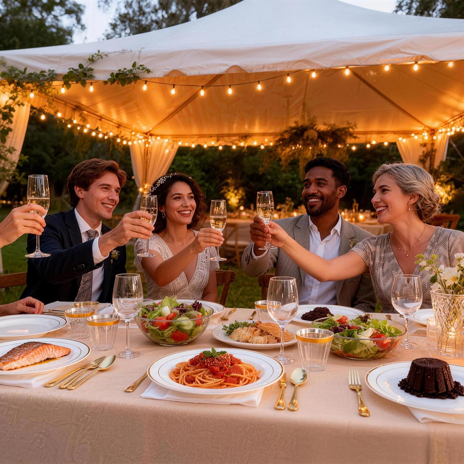 108PCS White and Gold Plastic Plates, 10 Inch Disposable Dinner Plates with Gold Rim, Heavy Duty Disposable Plastic Plate for Party, Dinner and Weddings