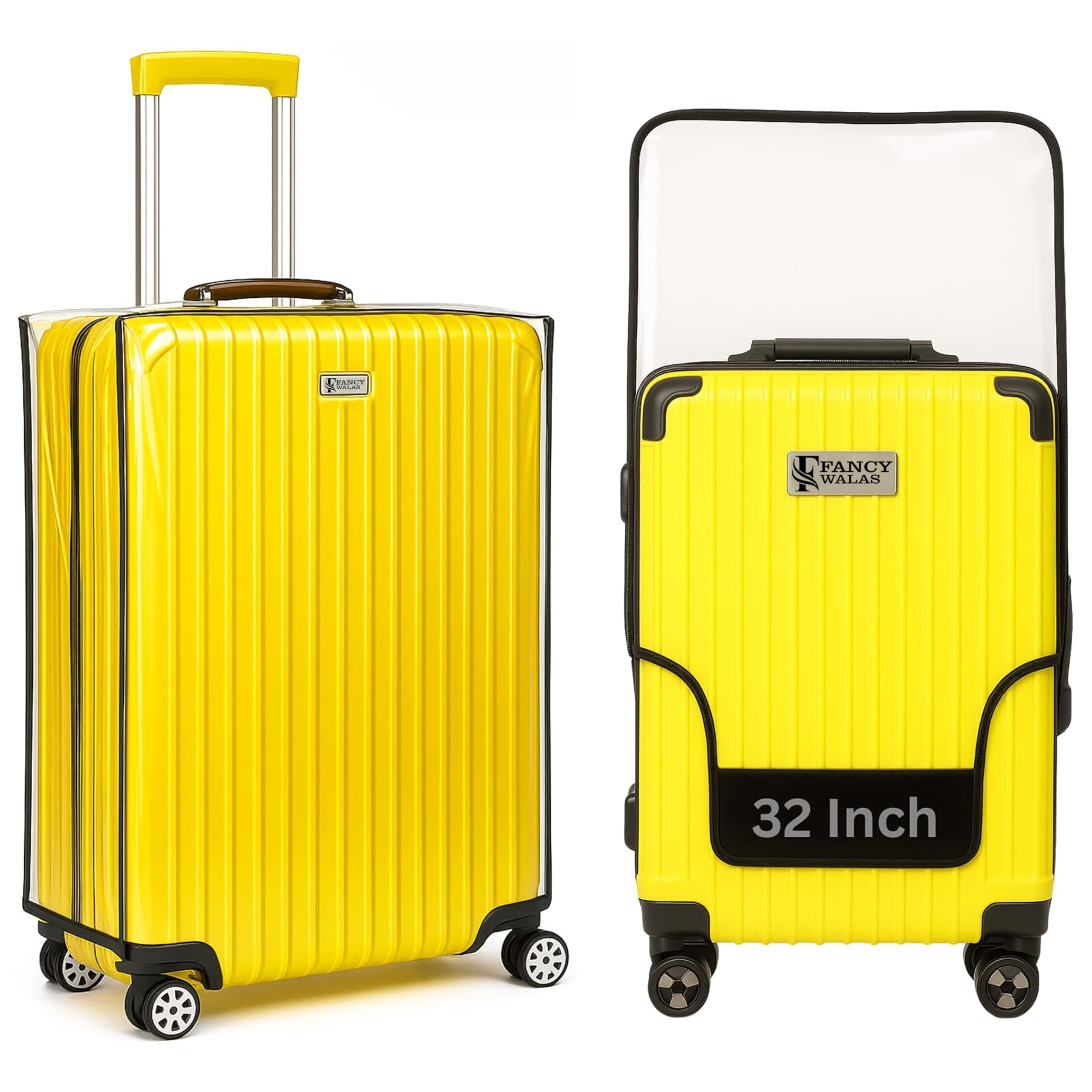 fancy walas Suitcase Cover 32 Inch Trolley Bag Cover Transparent PVC Suitcase Bag Cover with Zipper Dustproof Waterproof & Cabin Bag Anti-Scratch Luggage Cover for Travel Accessories, (Black, Pack of 1, 32 Inch)-picture-31