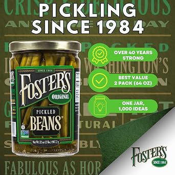 Foster's Since 1984 Pickled Green Beans in a Jar, Original, 32oz, 2 Pack | Traditional Pickled Vegetables Recipe for over 40 years, Low Calorie Snack, Gluten Free, Fat and Preservative Free Pickles