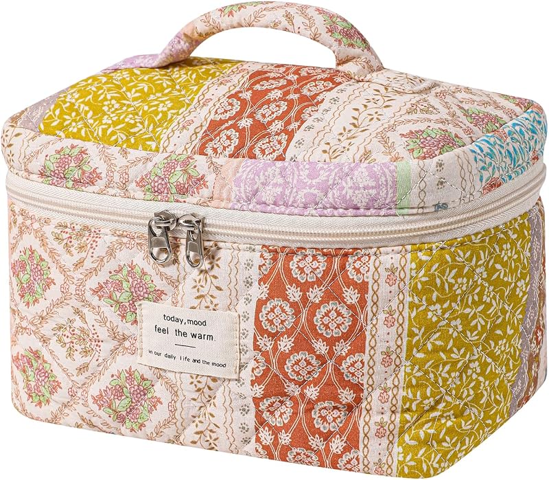 Necessaire acolchoada floral RSRSLEII 04Brwon Flower com zíper duplo