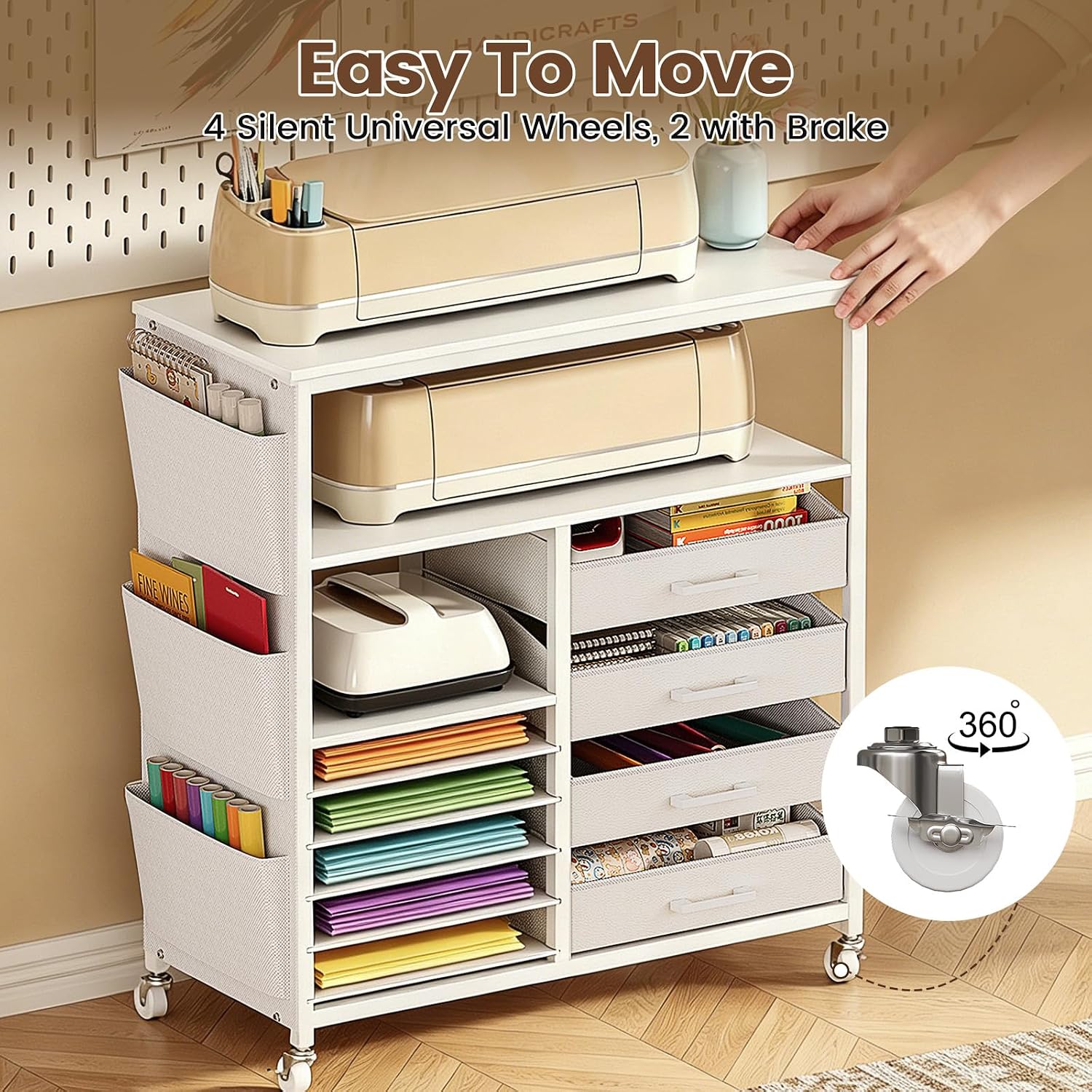 VENNQD Rolling Craft Organization Storage Cart Compatible with Cricut